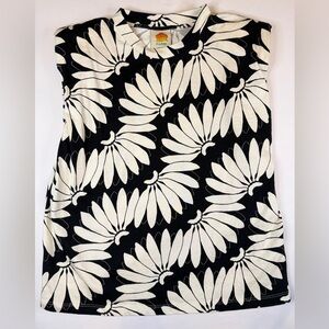 FARM Rio Black Copacabana Sleeveless Top Banana Print Shoulder Pad Size M EUC